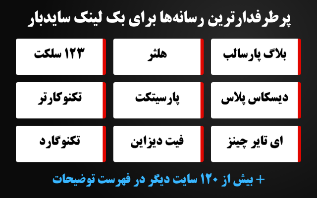 بک لینک سایدبار تمامی صفحات در یکی از 130 سایت فارسی درج کنم (1 تا 12 ماهه)
