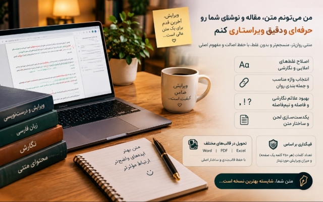 متن، مقاله و نوشتههای شما رو دقیق ویراستاری کنم